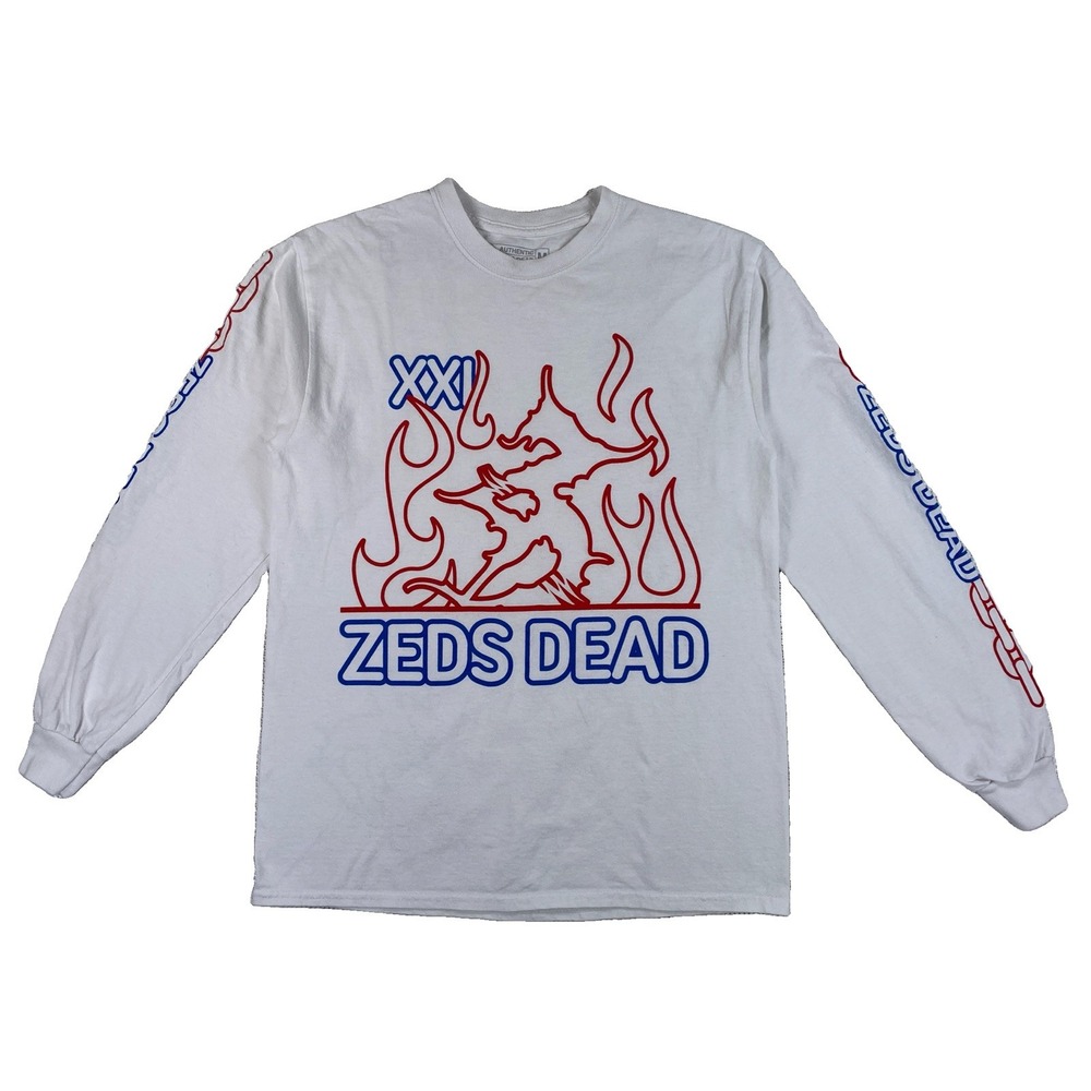Zeds Dead Long Sleeve T-Shirt Adult Medium White Flame Chain Graphic EDM Rave